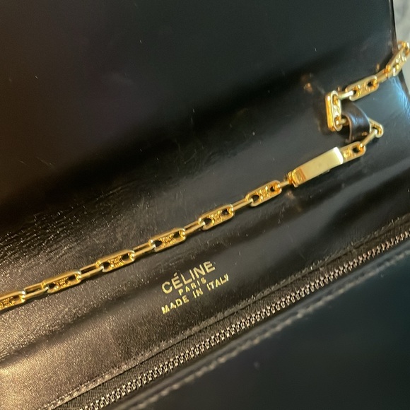 Celine Vintage Box Calf Macadam Logo 2Way Chain Shoulder Clutch RARE - Picture 5 of 14